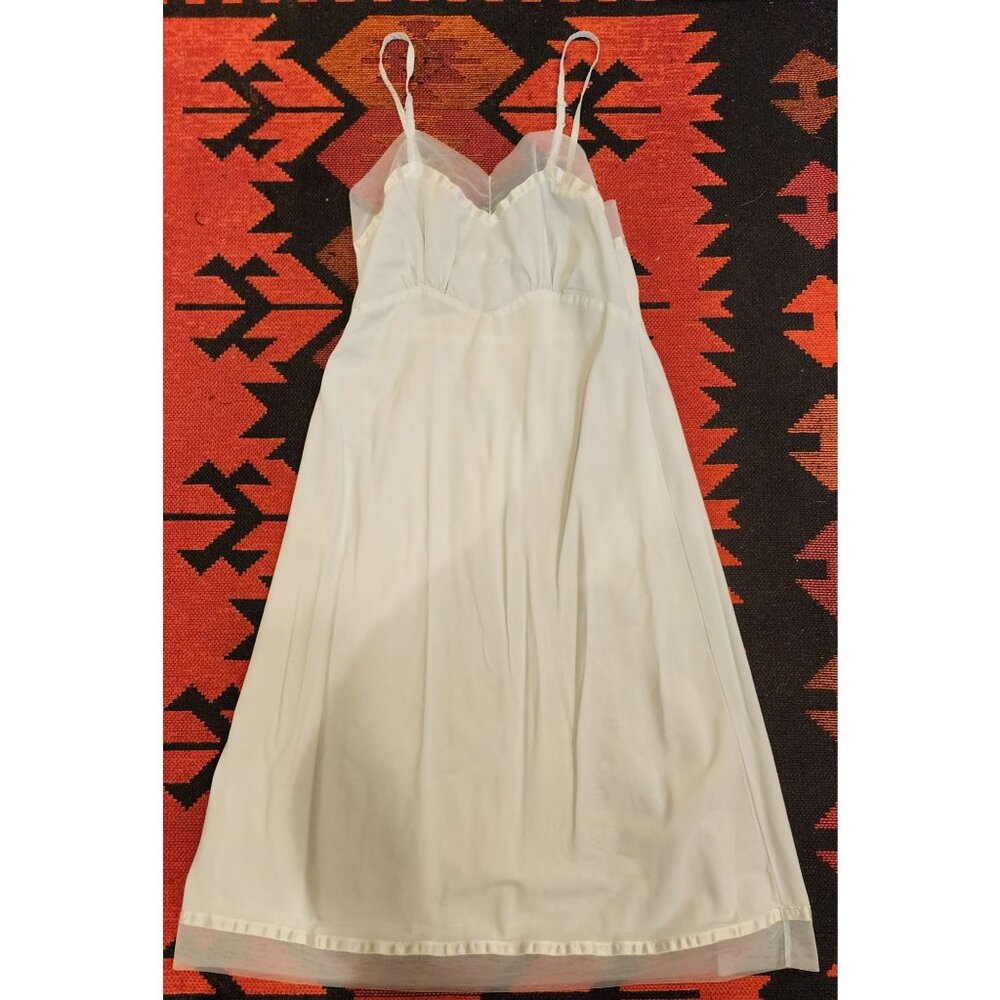 Vintage Ro Jene Pale Blue Sheer Nylon Slip Dress Spaghetti Straps & Lace Trim